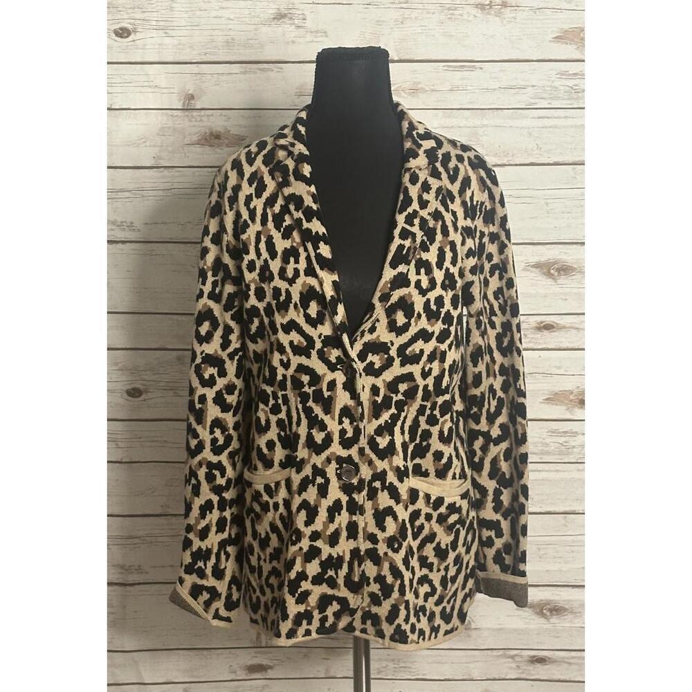 J.Crew mob wife business casual cotton leopard sweater blazer Size Small